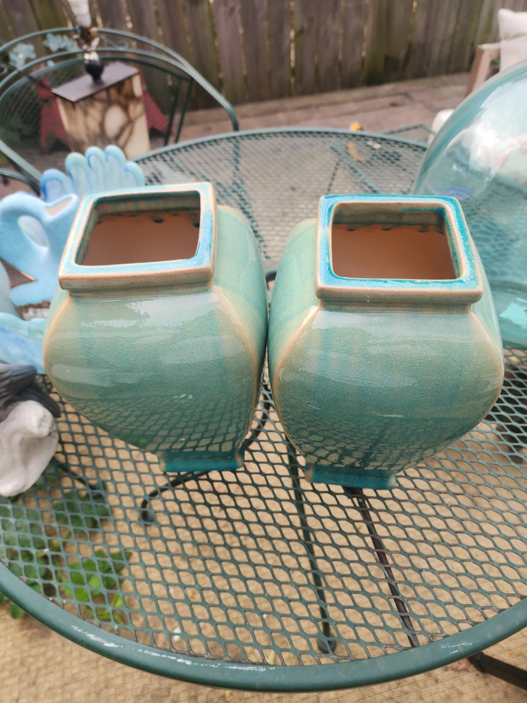 Set of Two Ceramic Teal Vases