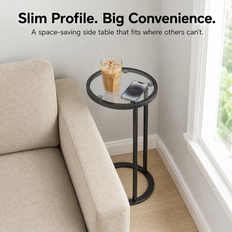 Black Round Glass Side Table - photo 3