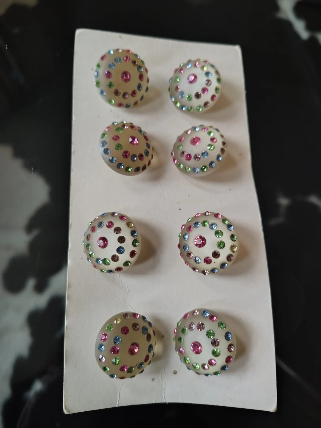 Vintage Lucite Dome Buttons w Rhinestones