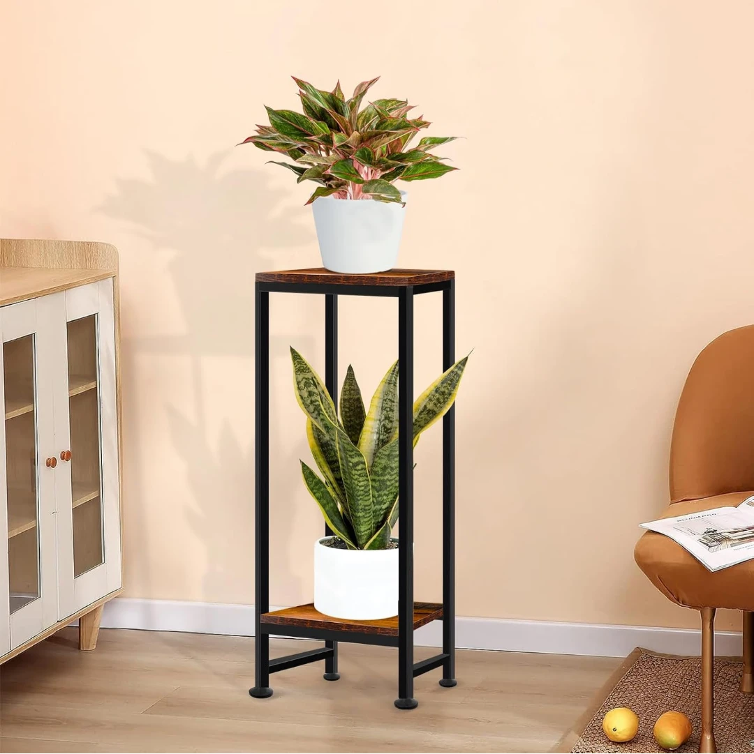Rustic Metal and Wood Plant Stand