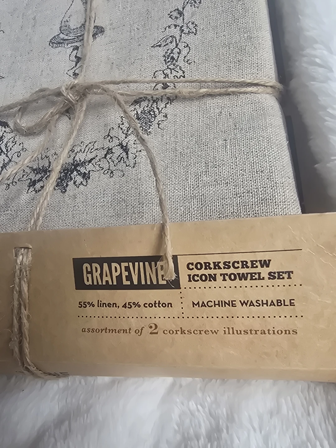 2 Linen Tea Towels Gift Set- Grapevine Corkscrew Icon - photo 5