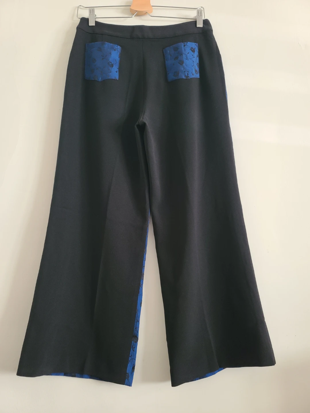 NWT Taiwanese Designer Royal Blue Jacquard Wide Leg Pants Size 6 - photo 3