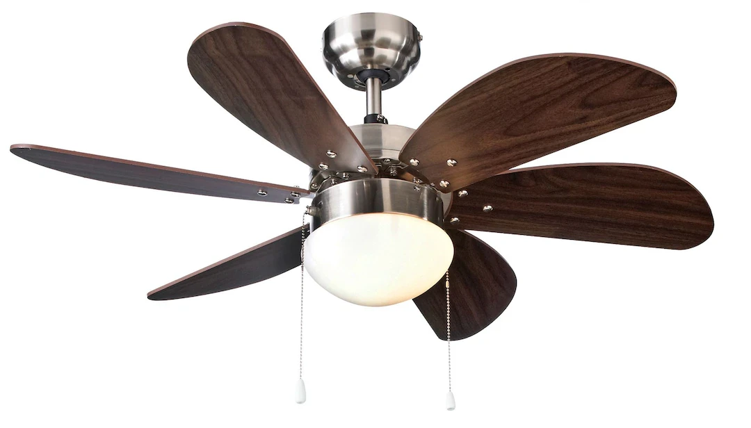 Brushed Nickel Ceiling Fan with Dark Wood Blades