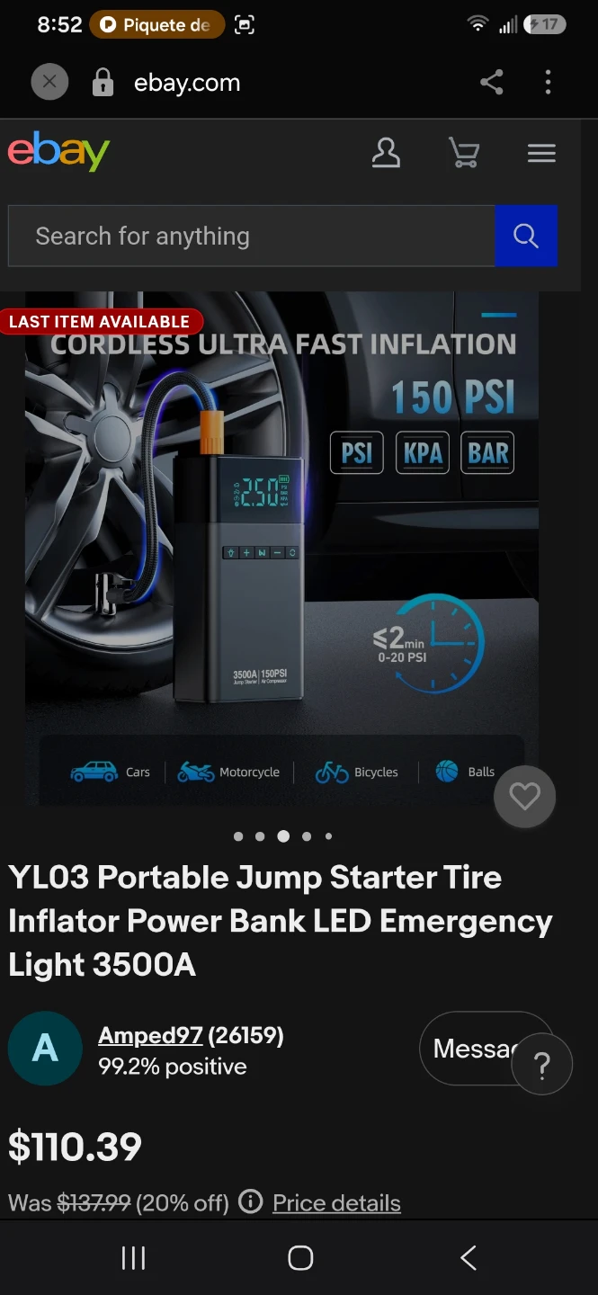 YL03 3500A Portable Jump Starter and Tire Inflator - photo 3