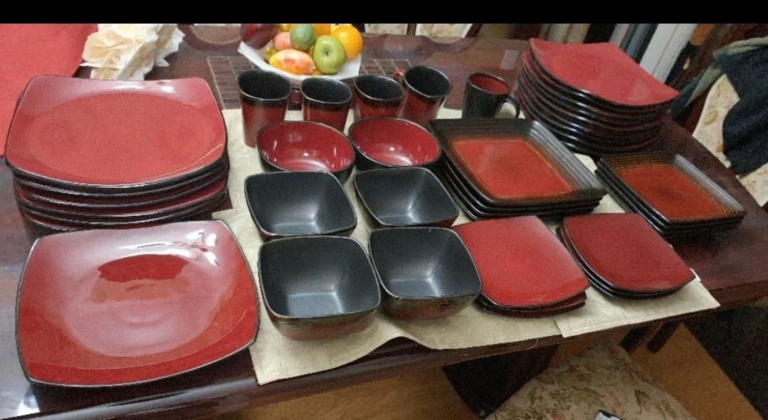 42-Piece Modern Red & Black Set (Corelle, Gibson & Canvas)