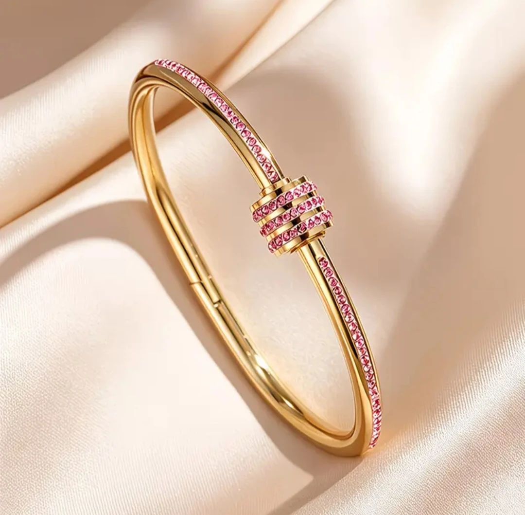 ✨️Stunning GP Pink Rhinestone and Enamel Bangle Set - photo 2