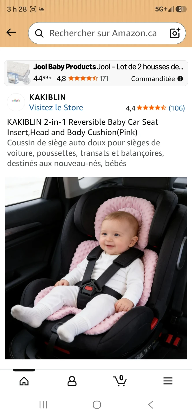 KAKIBLIN 2-in-1 Reversible Baby Car Seat Insert - Pink - photo 3