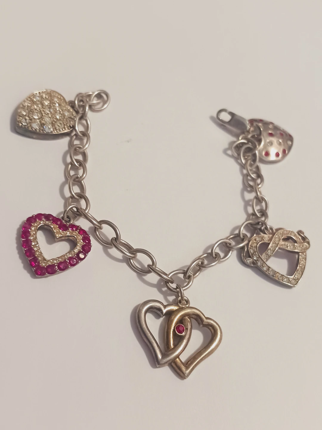 Sterling Silver 925 Heart  ❤️ 💙 💜 Charm Bracelet - photo 3