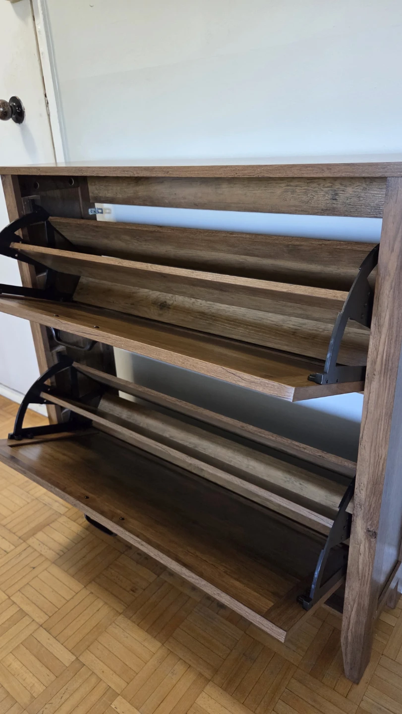 Rustic Farmhouse Shoe Cabinet – 2 Flip-Down Drawers *new