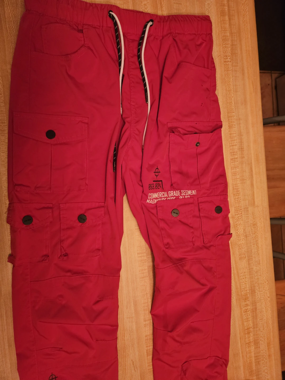 Red Cargo Pants with Graphic Details