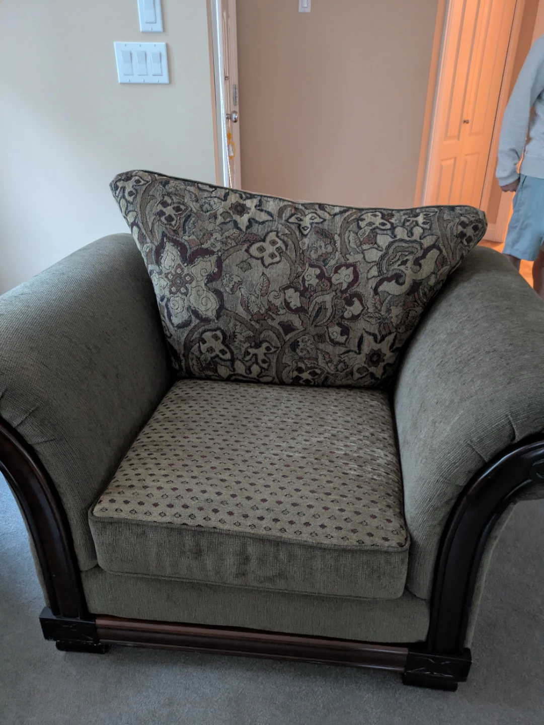 Brown Upholstered Sofa, Wood Frame - photo 2