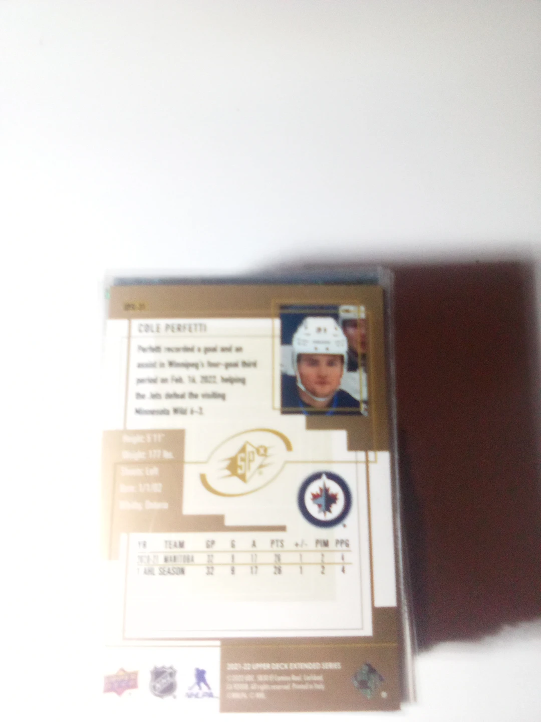 2021-22 Upper Deck Cole Perfetti SPx Rookie Card - photo 2