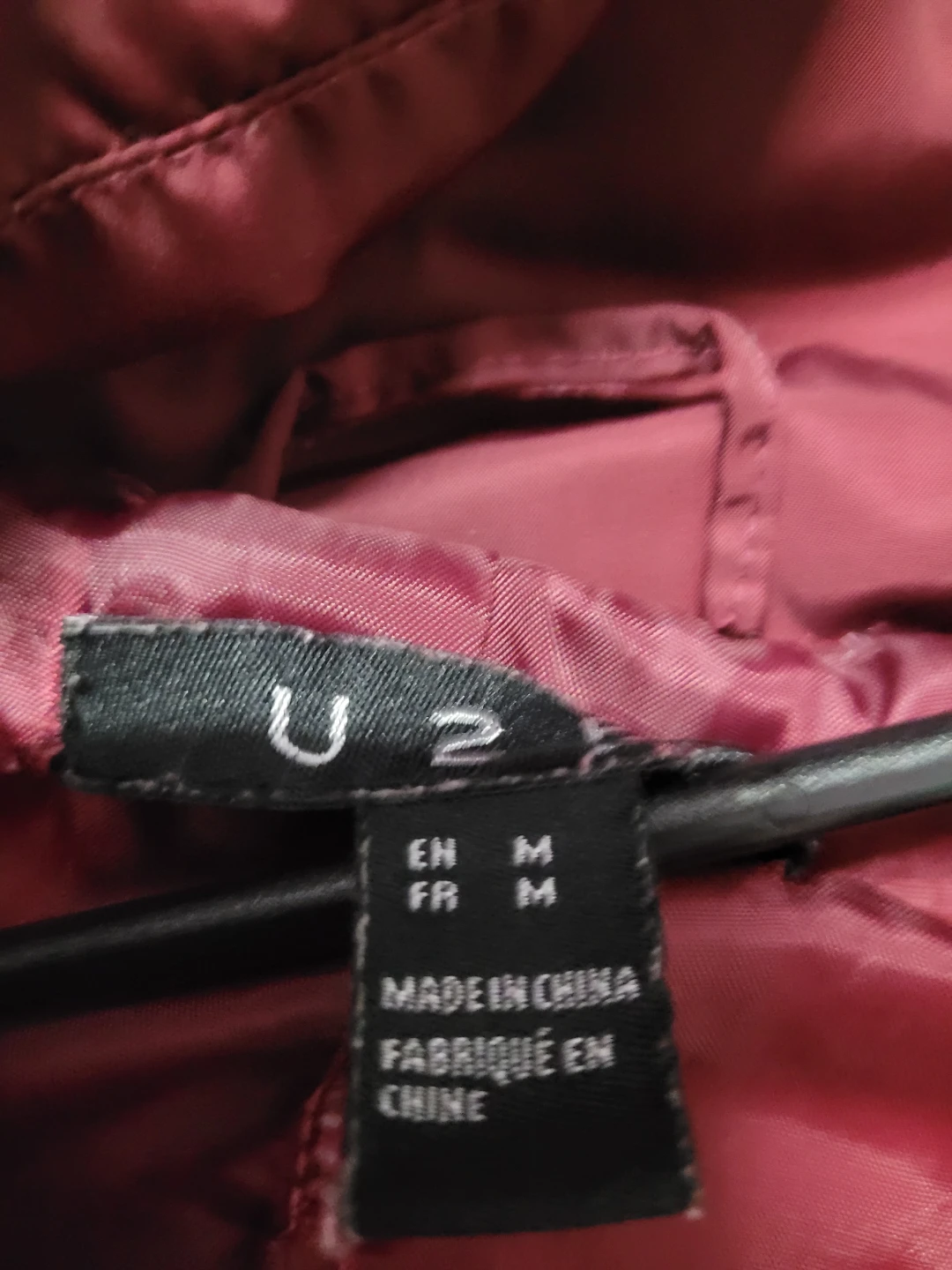 U2 Quilted Puffer Jacket - Burgundy - Size M - photo 3