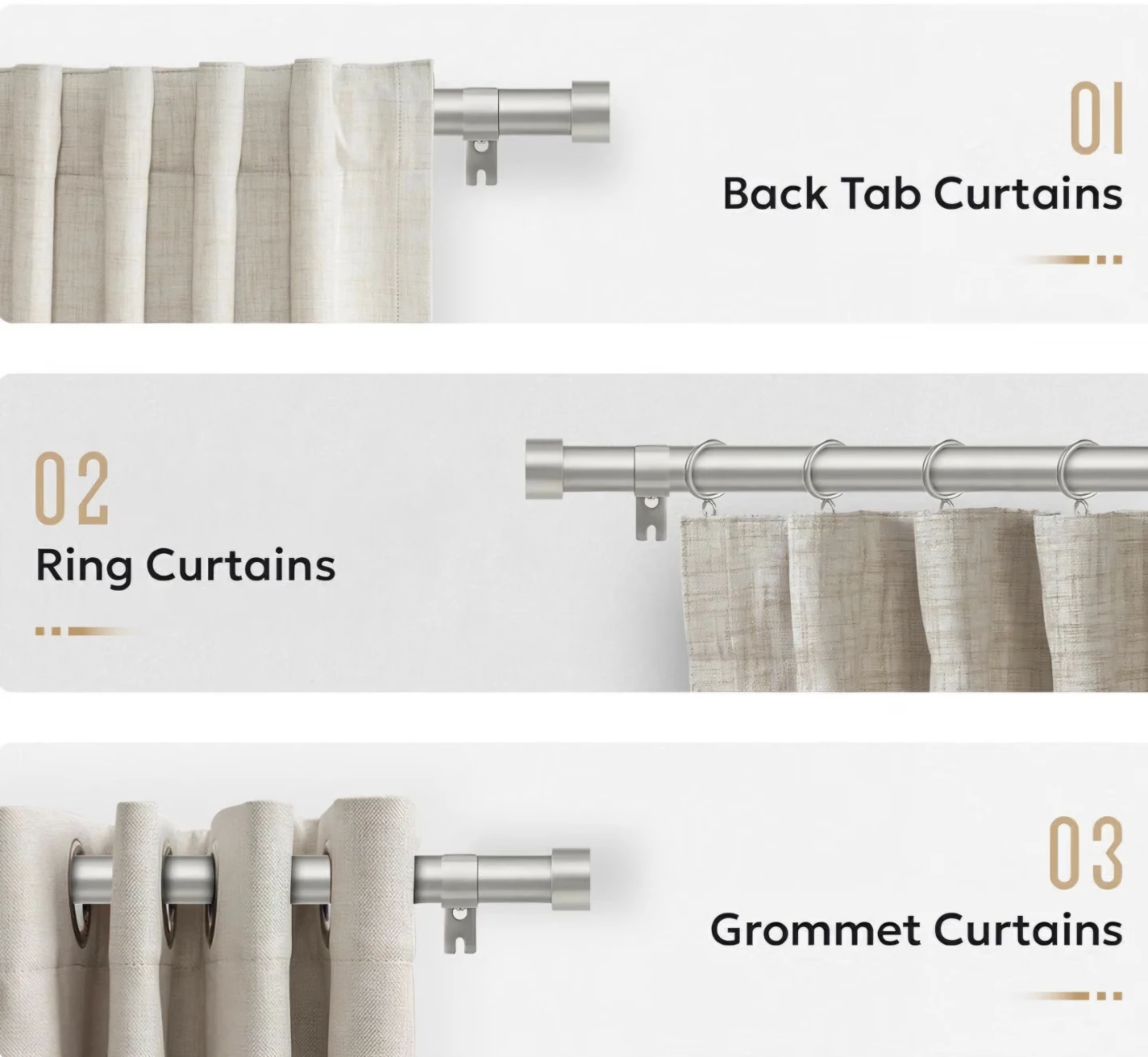 Brushed Nickel Curtain Rod Adjustable 48"×86" Heavy Duty - photo 2