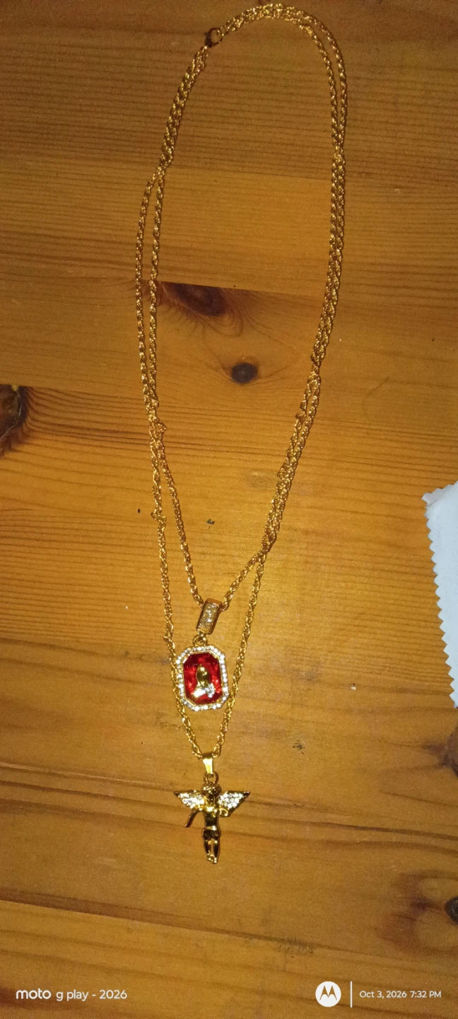 18k Gold-plated Angel and Praying Hands Pendant Necklace - photo 2