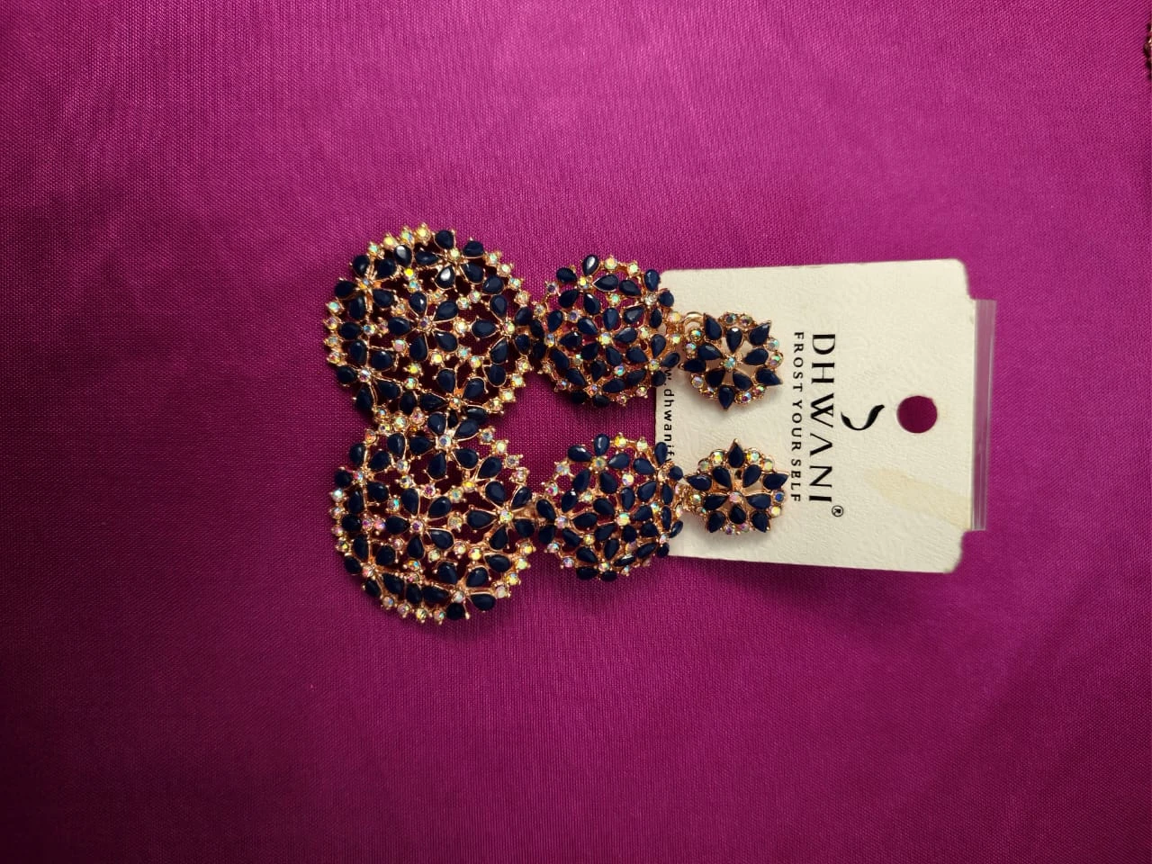 Dhwani Blue Crystal Statement Earrings