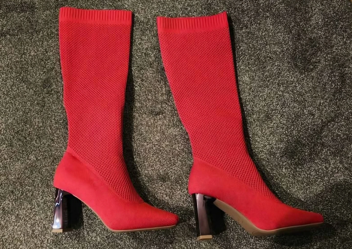 Red Knit Sock Boots - photo 3