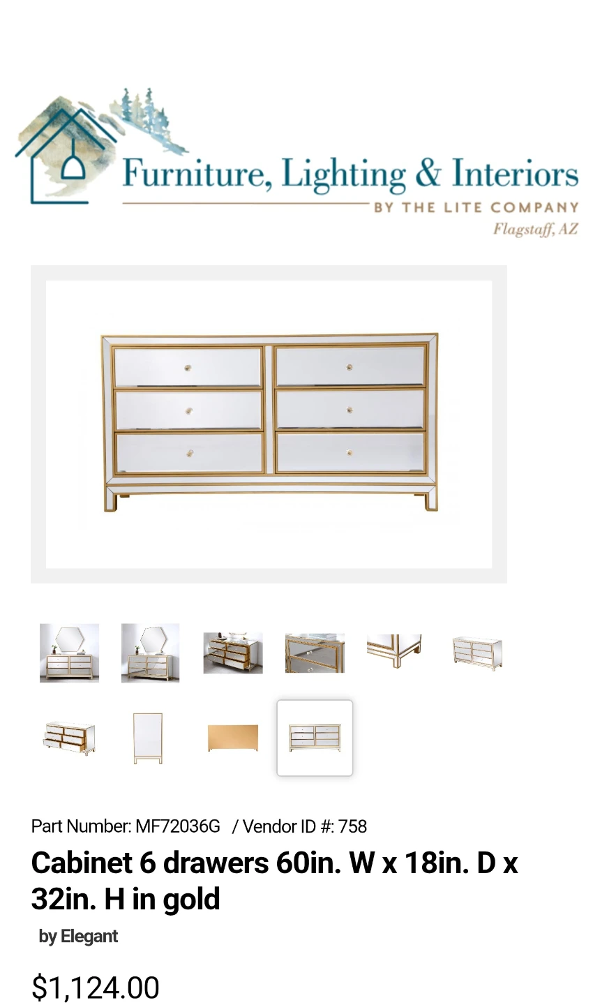 Elegant 6-Drawer Mirrored Cabinet in Gold