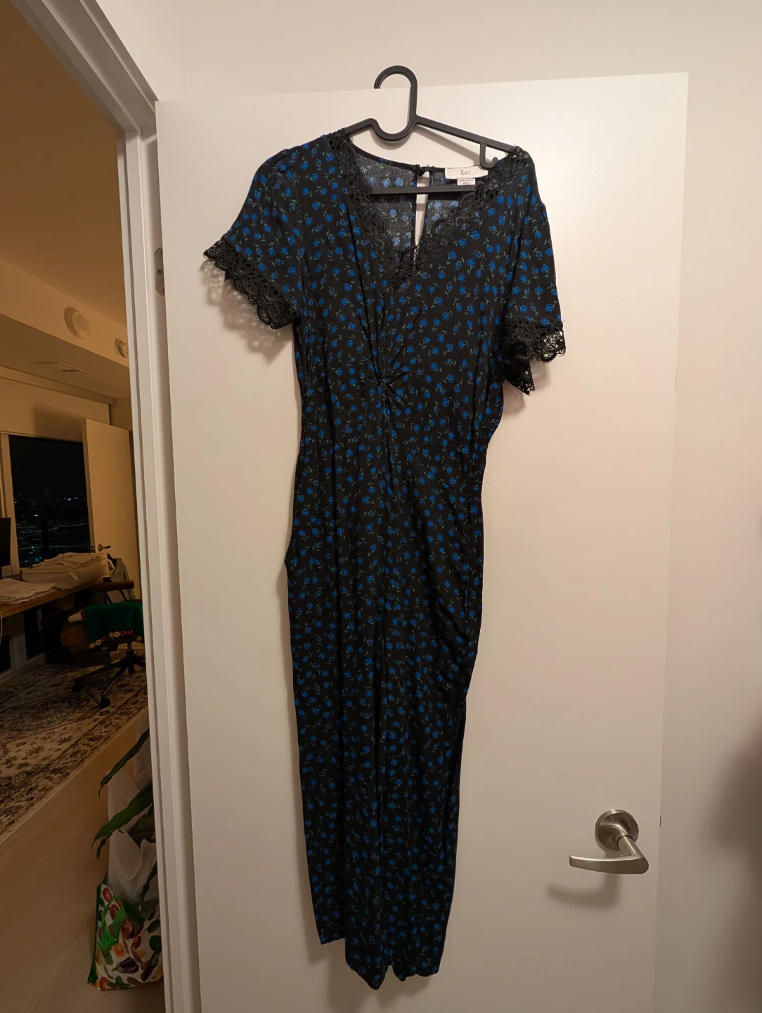 &et Black Floral Jumpsuit with Lace Detail