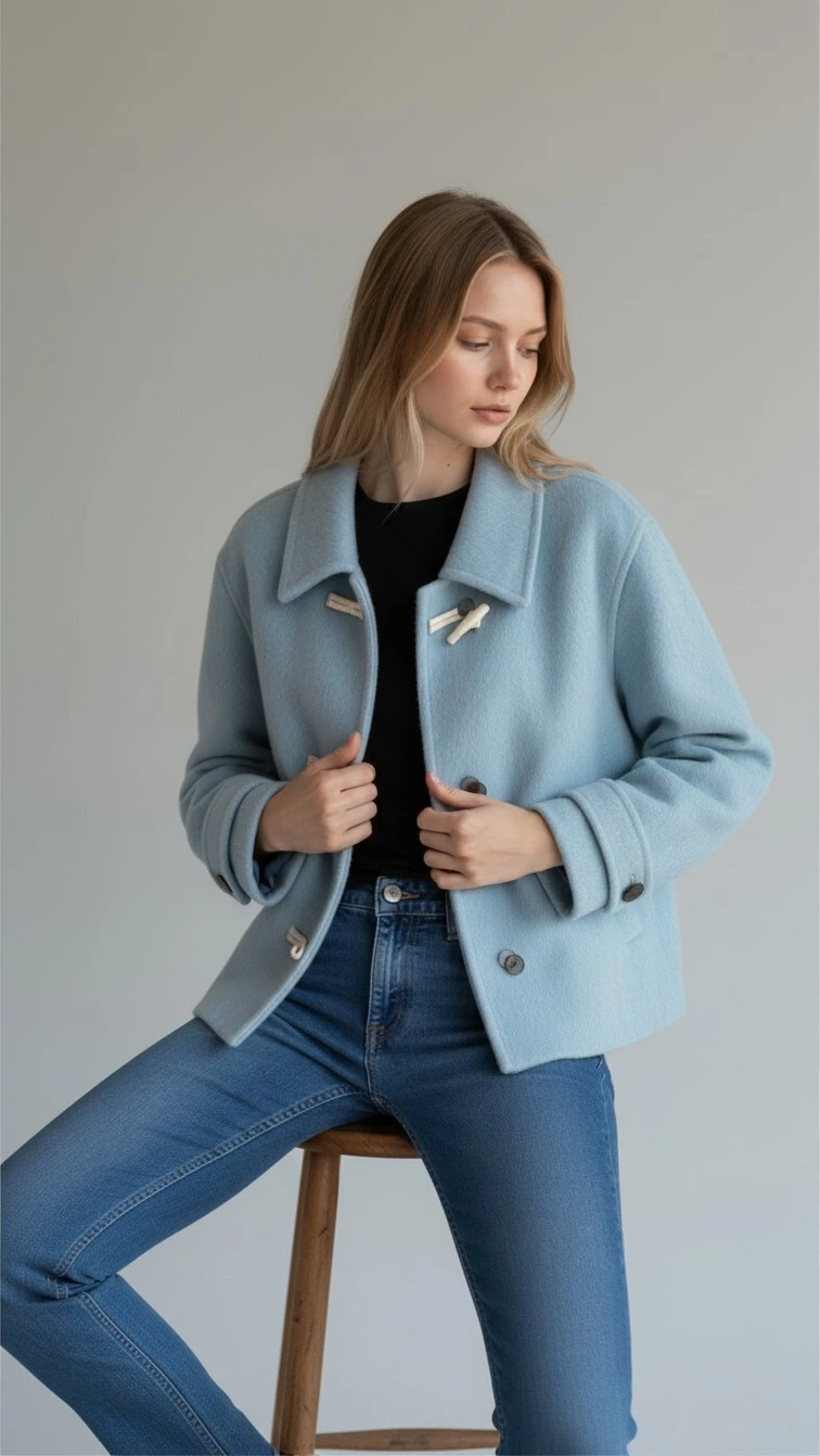 Light Blue Wool Toggle Coat