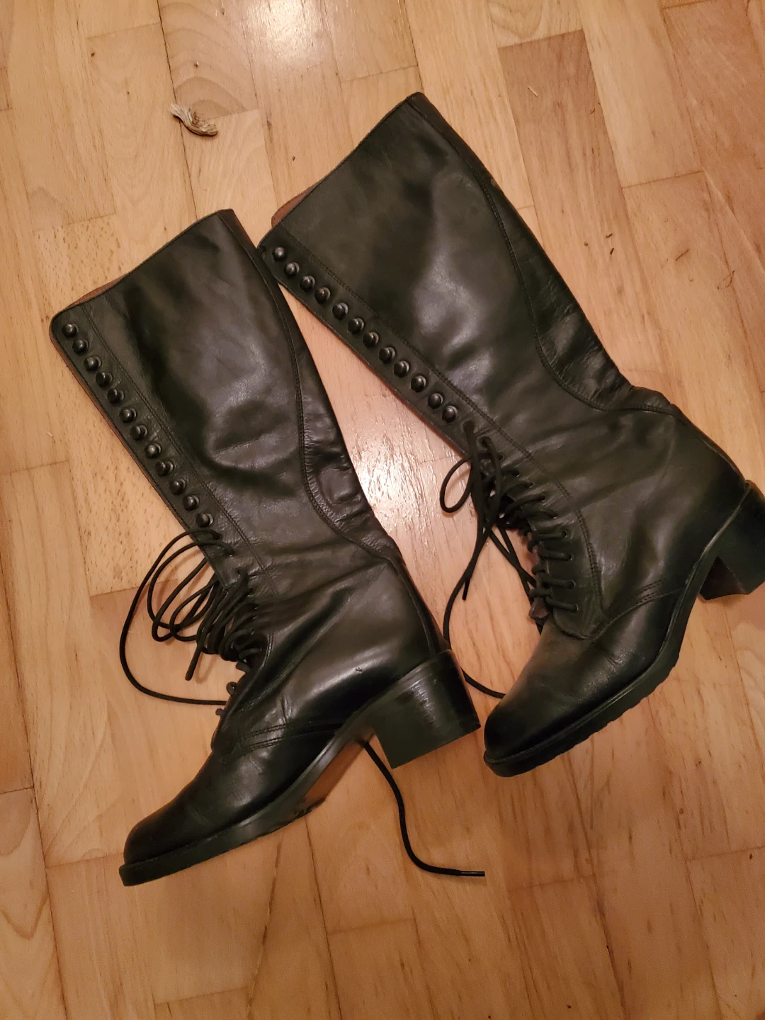 Black Leather Lace-Up Boots Size 36.5