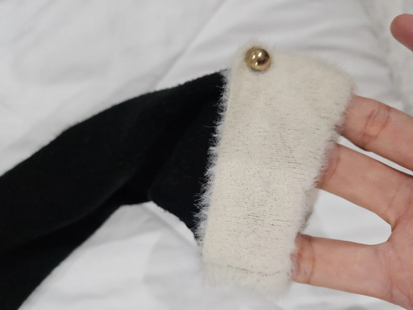 Black Long-Sleeve Sweater with Faux Fur Collar - photo 2