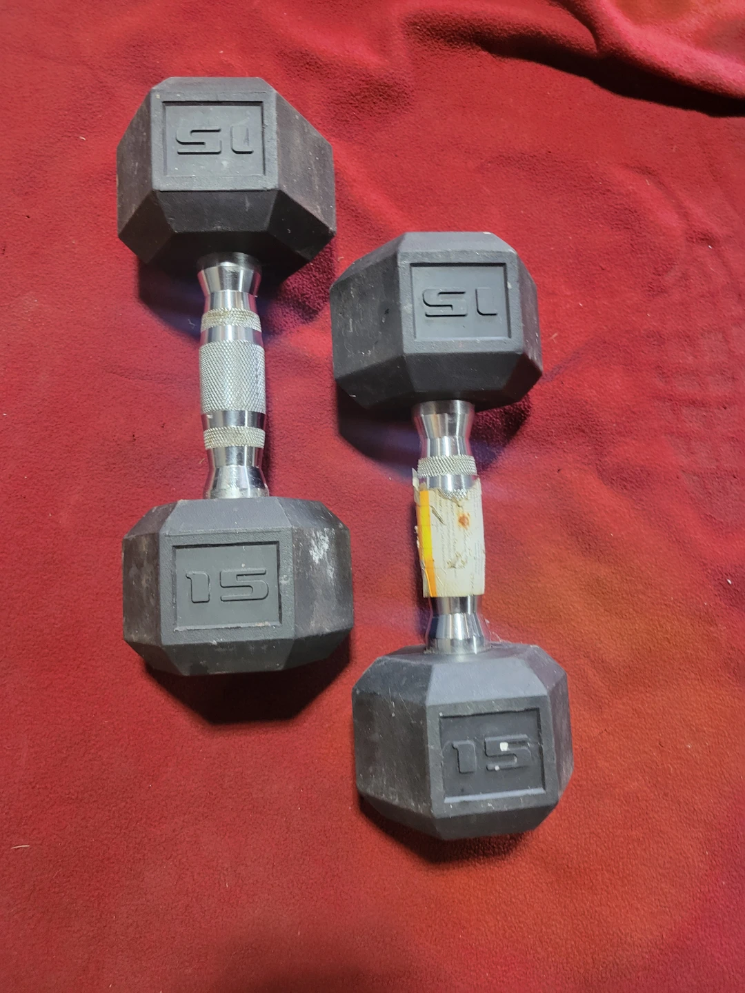 SETS OF 15LB RUBBER COATED HEXHEAD DUMBBELLS TOTAL 30LBs