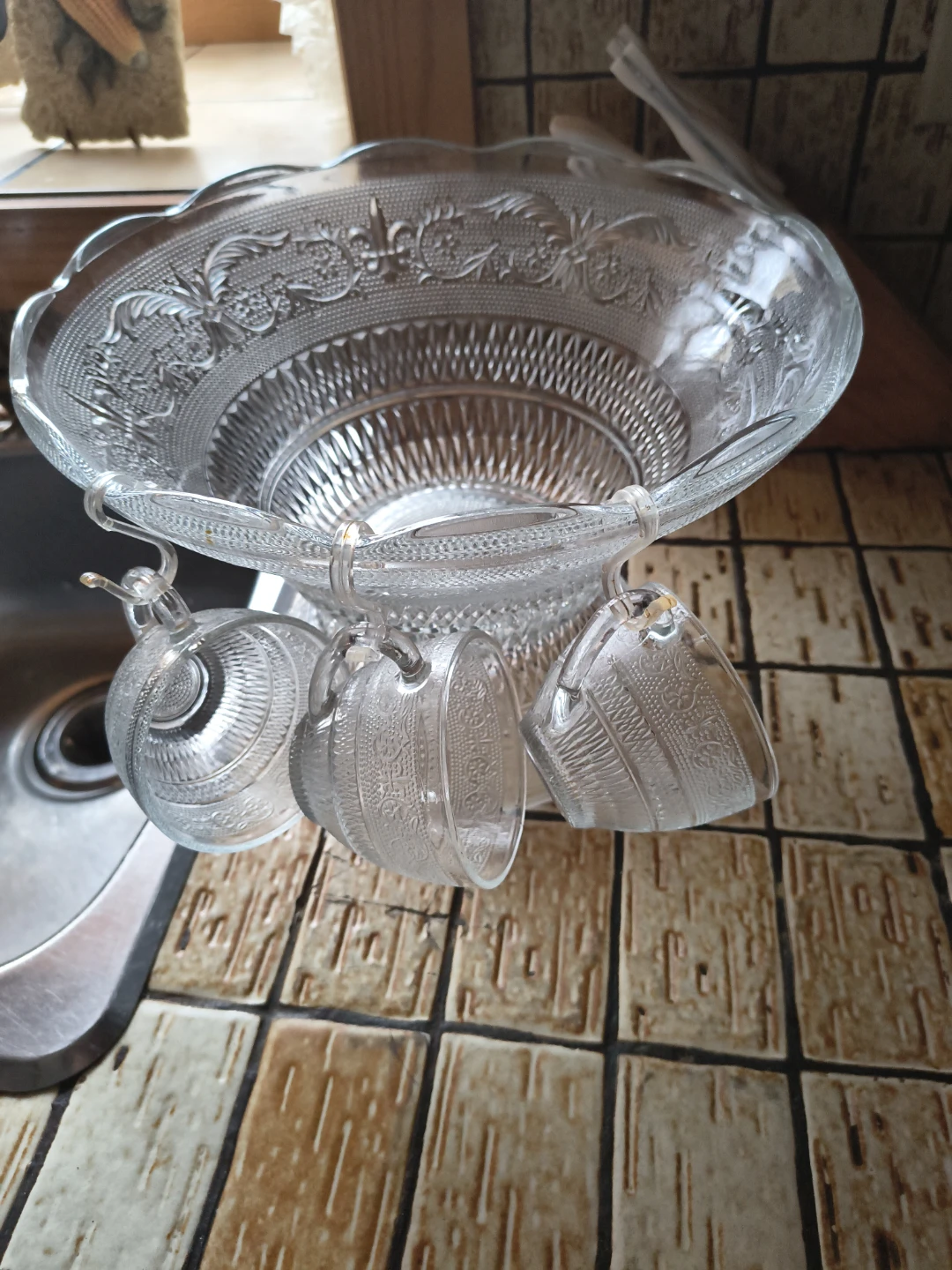 Vintage Clear Glass Punch Bowl Set - photo 5
