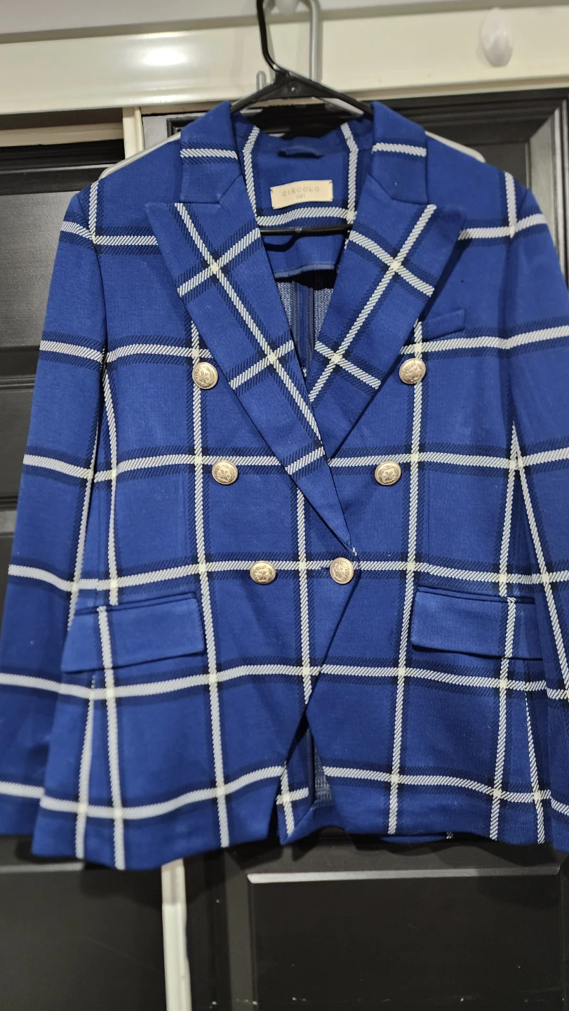 Circolo 1901 Blue Plaid Double-Breasted Blazer