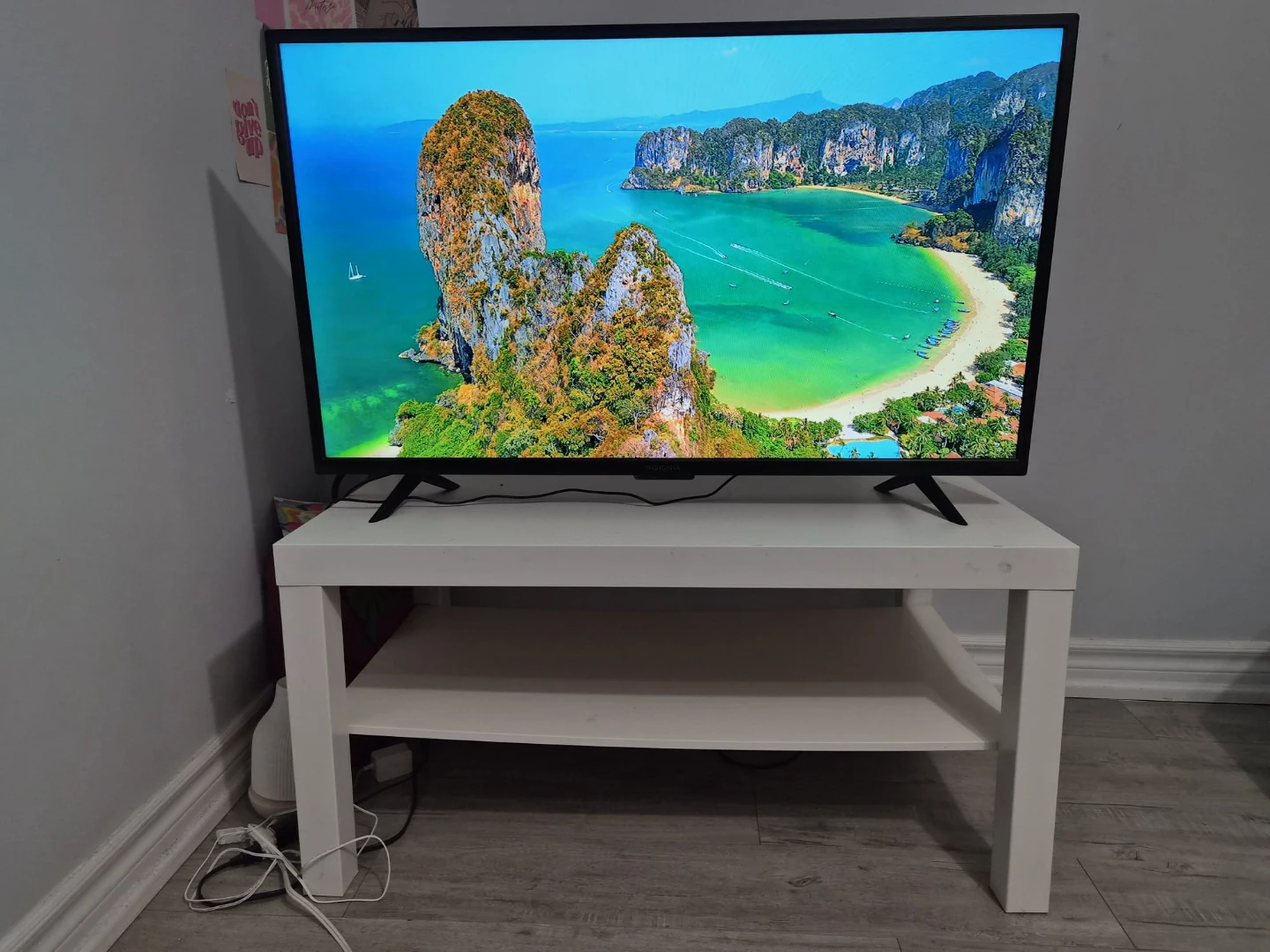 Insignia 40-inch LED TV & White TV stand & Amazon Fire Stick