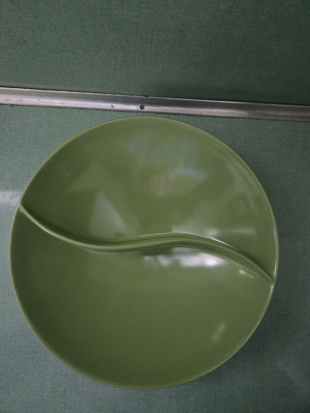 Vintage Avocado Green Melmac Divided Serving Bowl