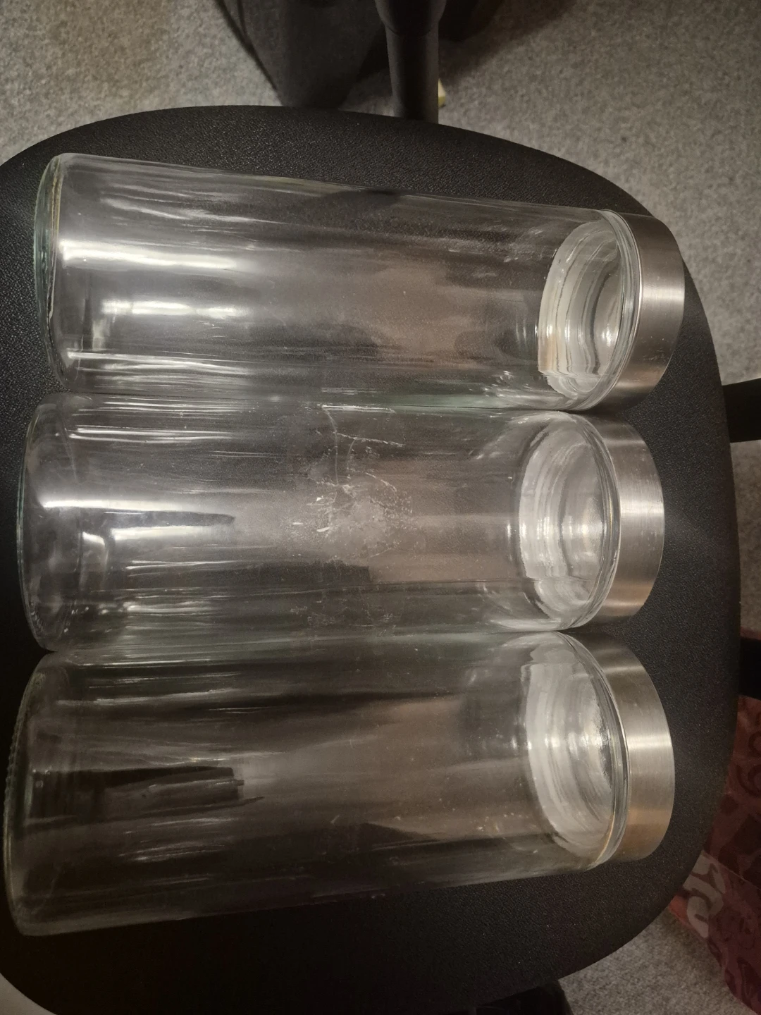Three Glass Canisters with Stainless Steel Lids