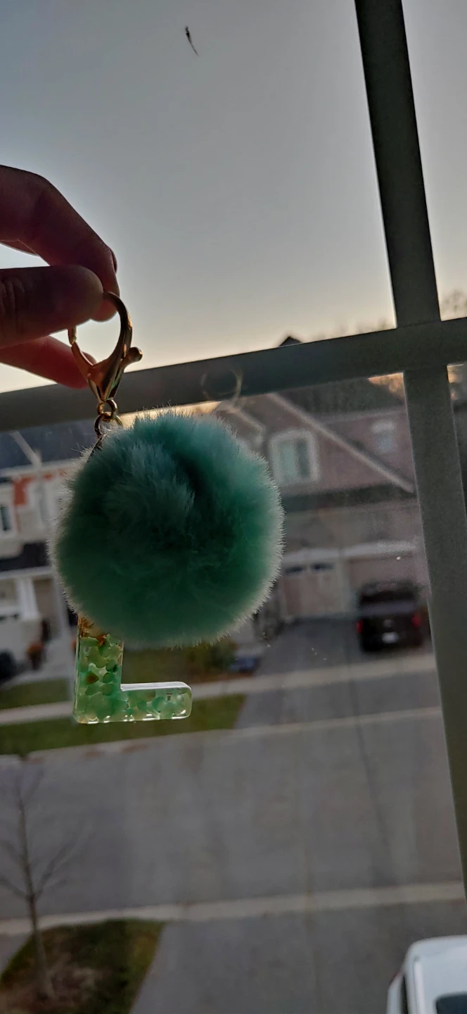 Letter L Resin Keychain with Pom Pom - photo 2