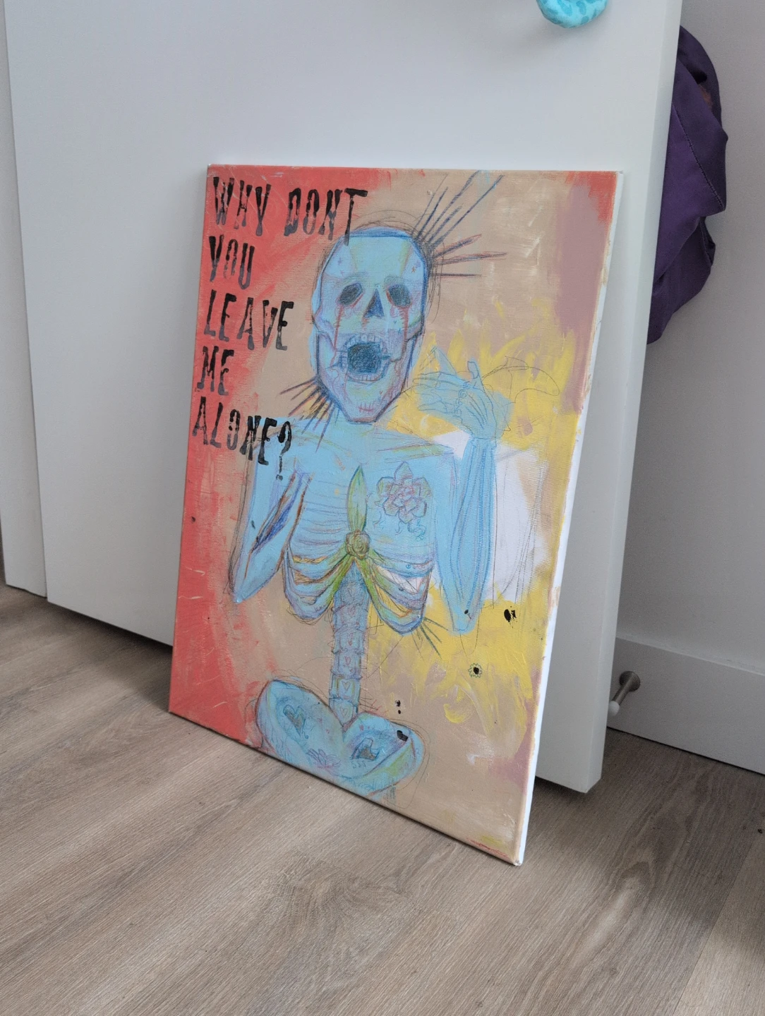 Original mixed media skeleton artwork