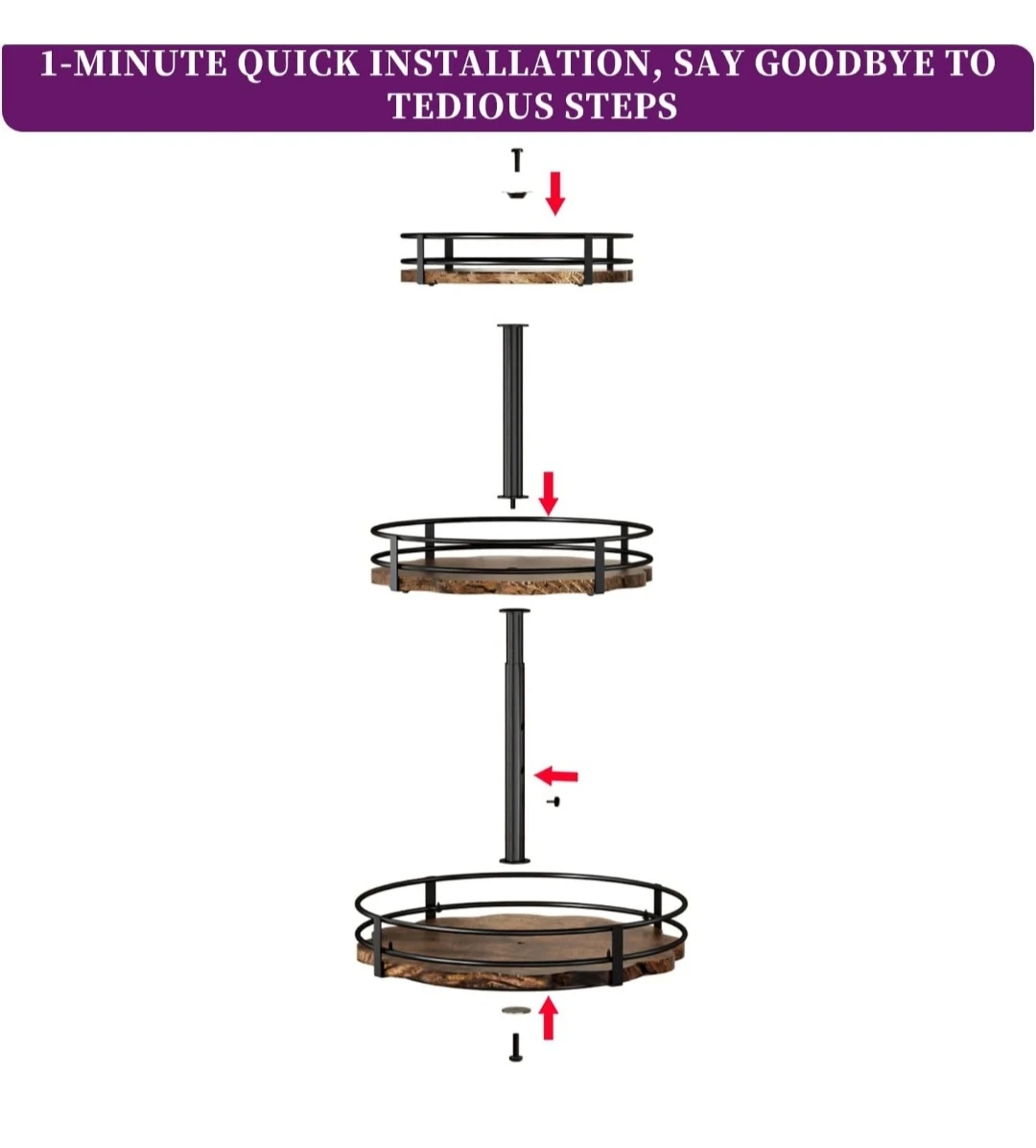 3-Tier Rustic Wood Rotating Organizer Lazy Susan....NEW - photo 3