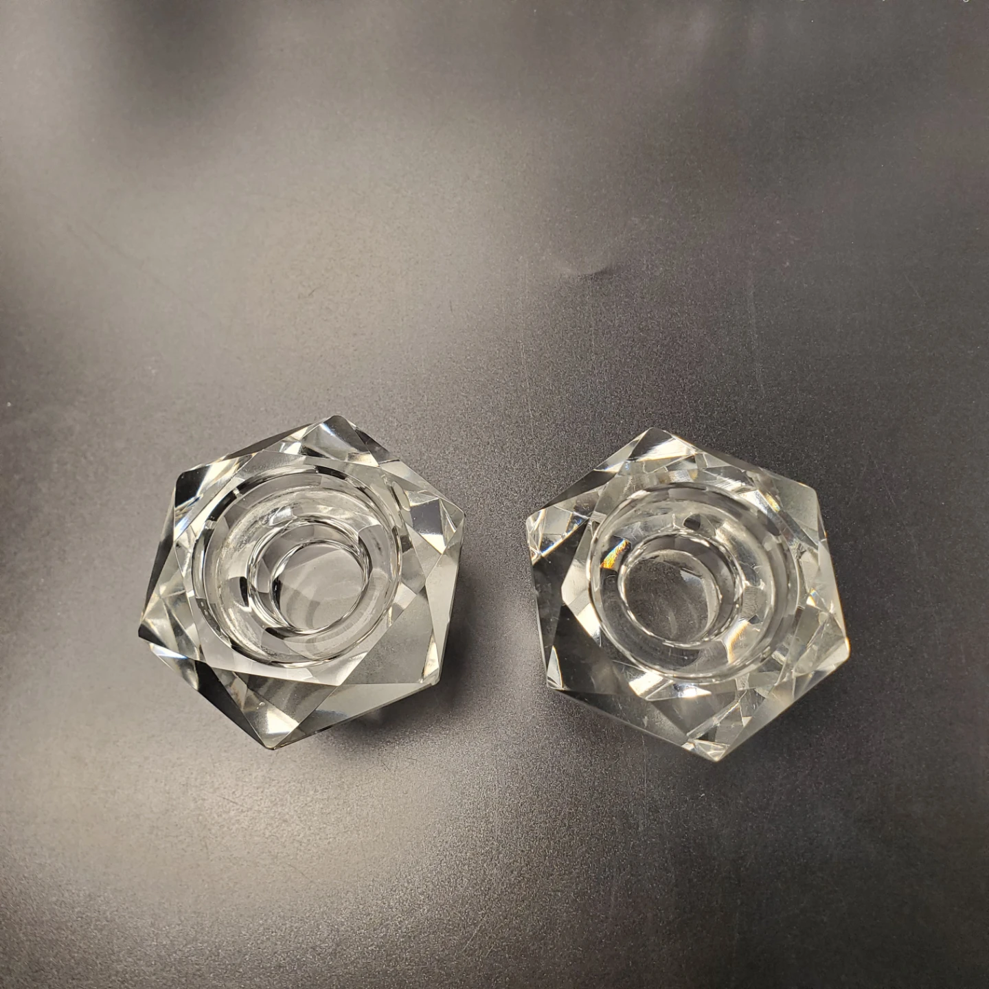 Set of 2 faceted crystal glass tea light holders - photo 2