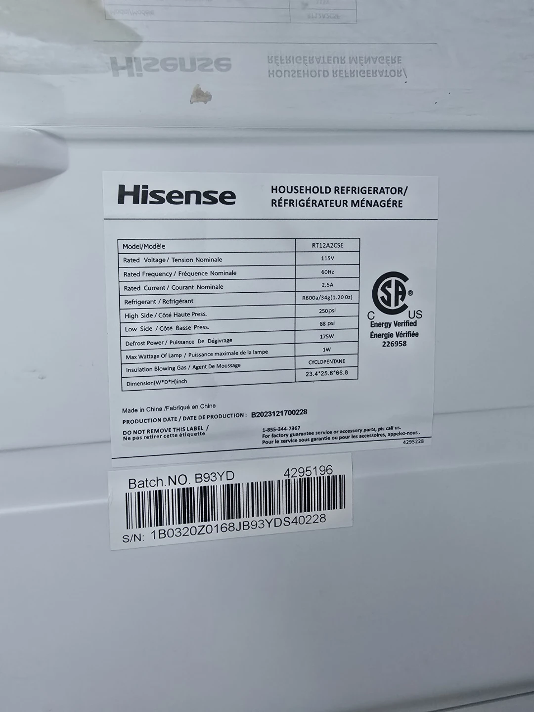 Hisense Refrigerator RT12A2CSE - photo 5