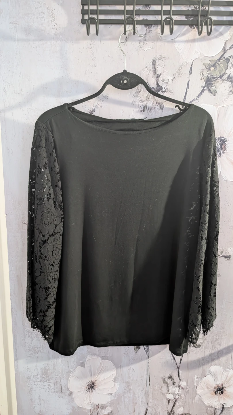 Lauren Ralph Lauren Black Lace Sleeve Top