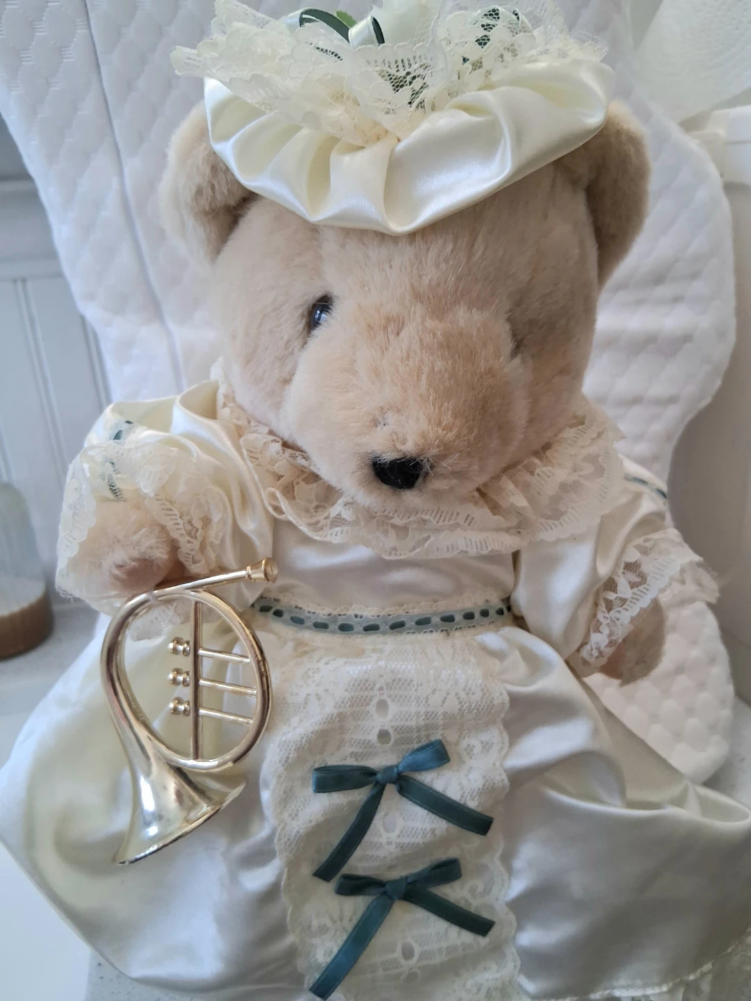 Vintage Collectible Teddy Bear in Lace Dress