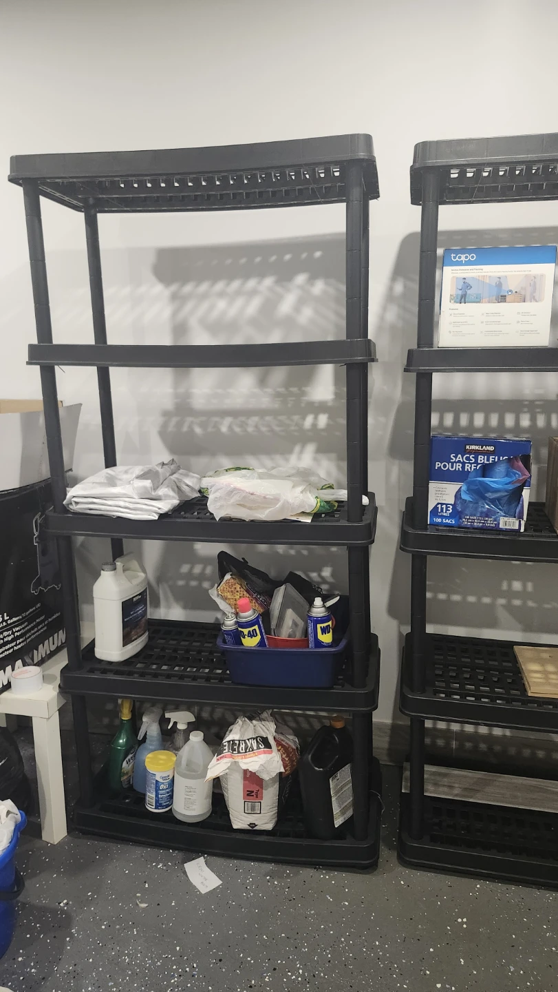Two 5-Tier Black Plastic Storage Shelving Units - photo 3
