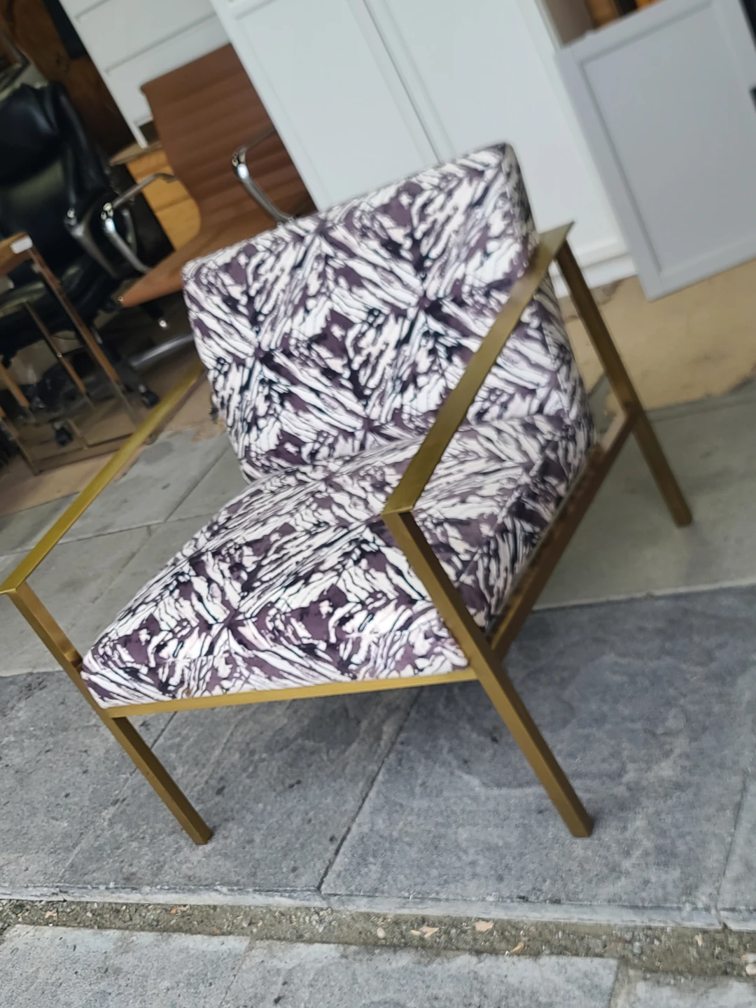 Modern Gold Frame Accent Chair with Patterned Fabric - photo 4