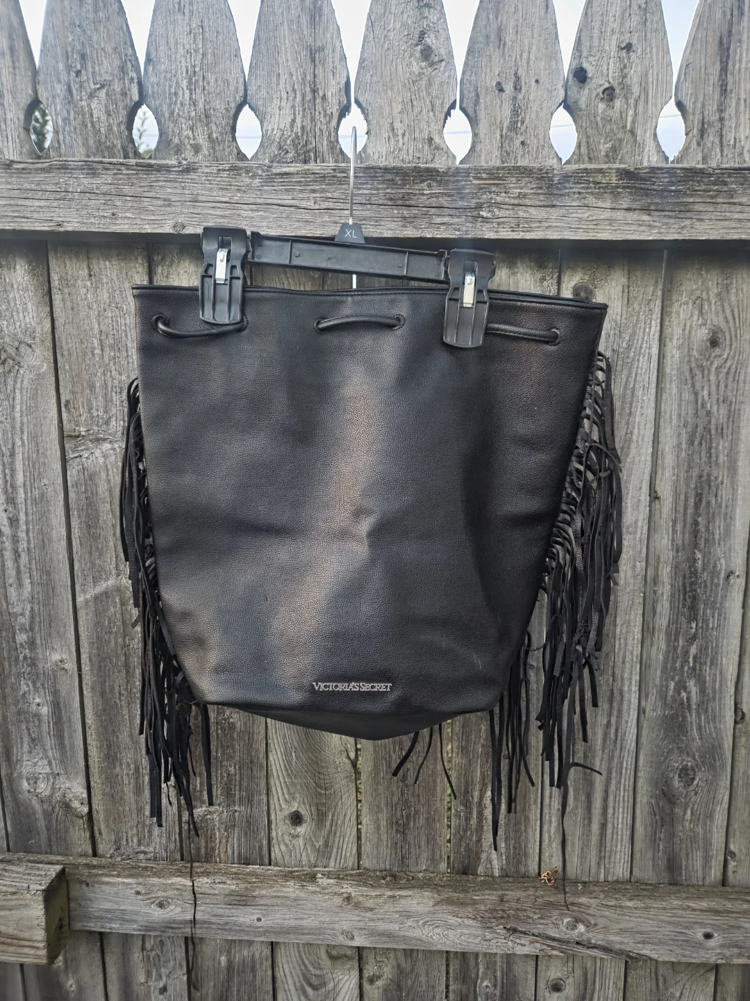 Victoria's Secret Black Fringed Bucket Bag