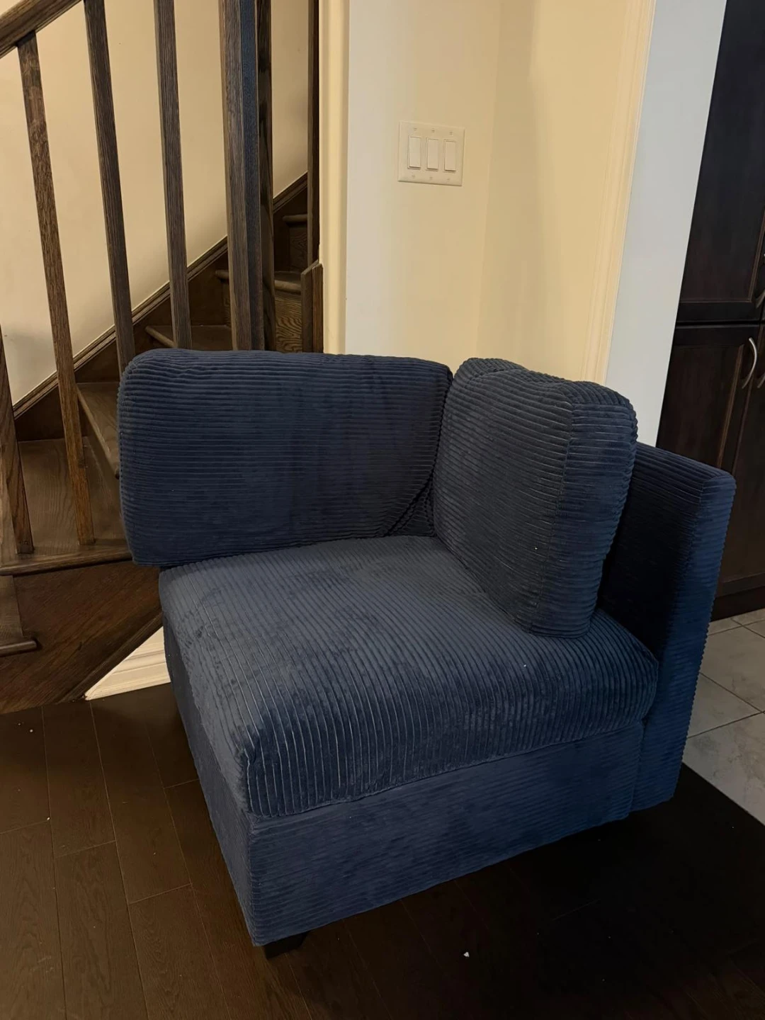 Navy Blue Corduroy Corner Chair