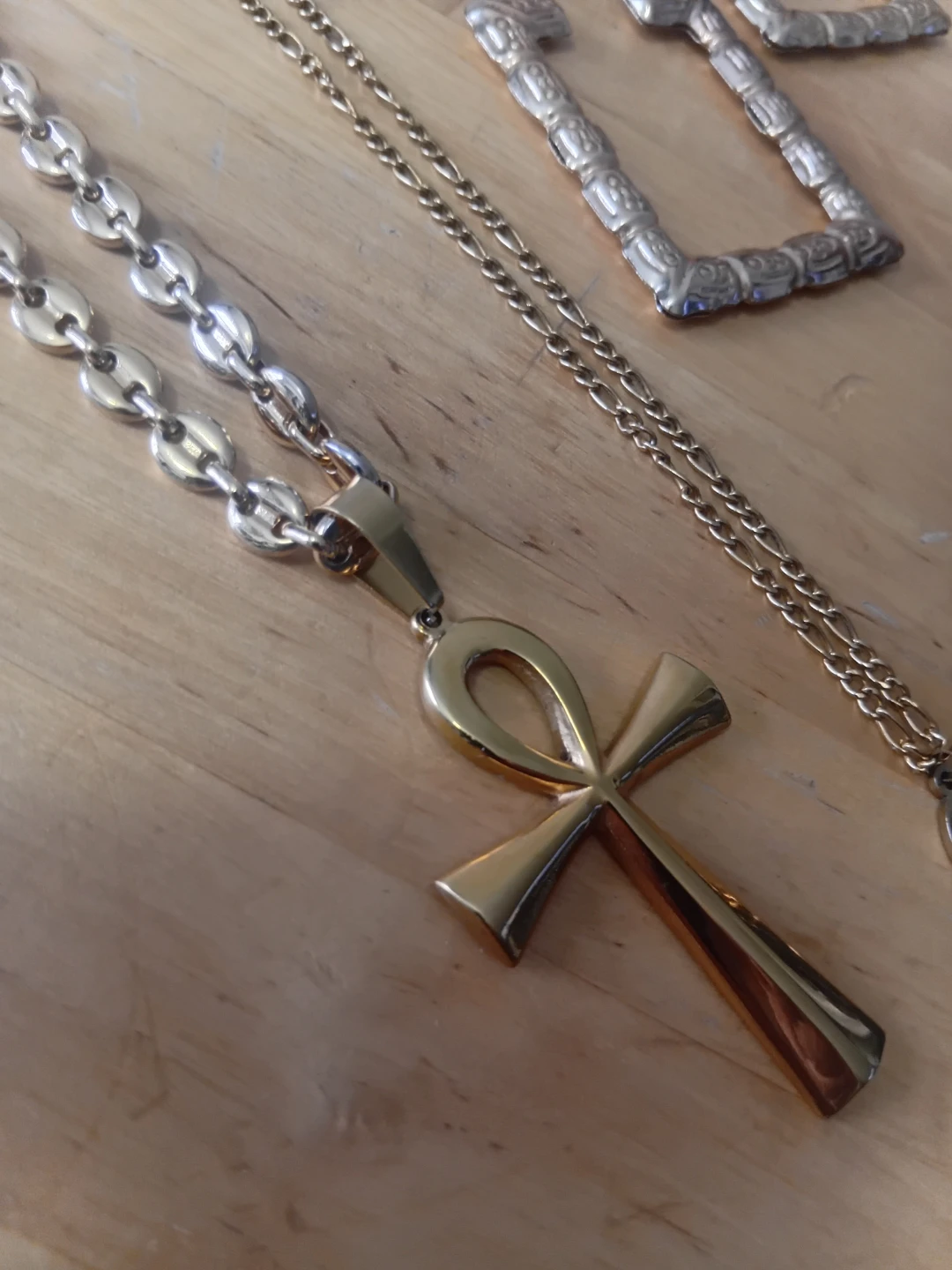 Set of Two Ankh Necklaces and Rectangle Earrings - photo 3