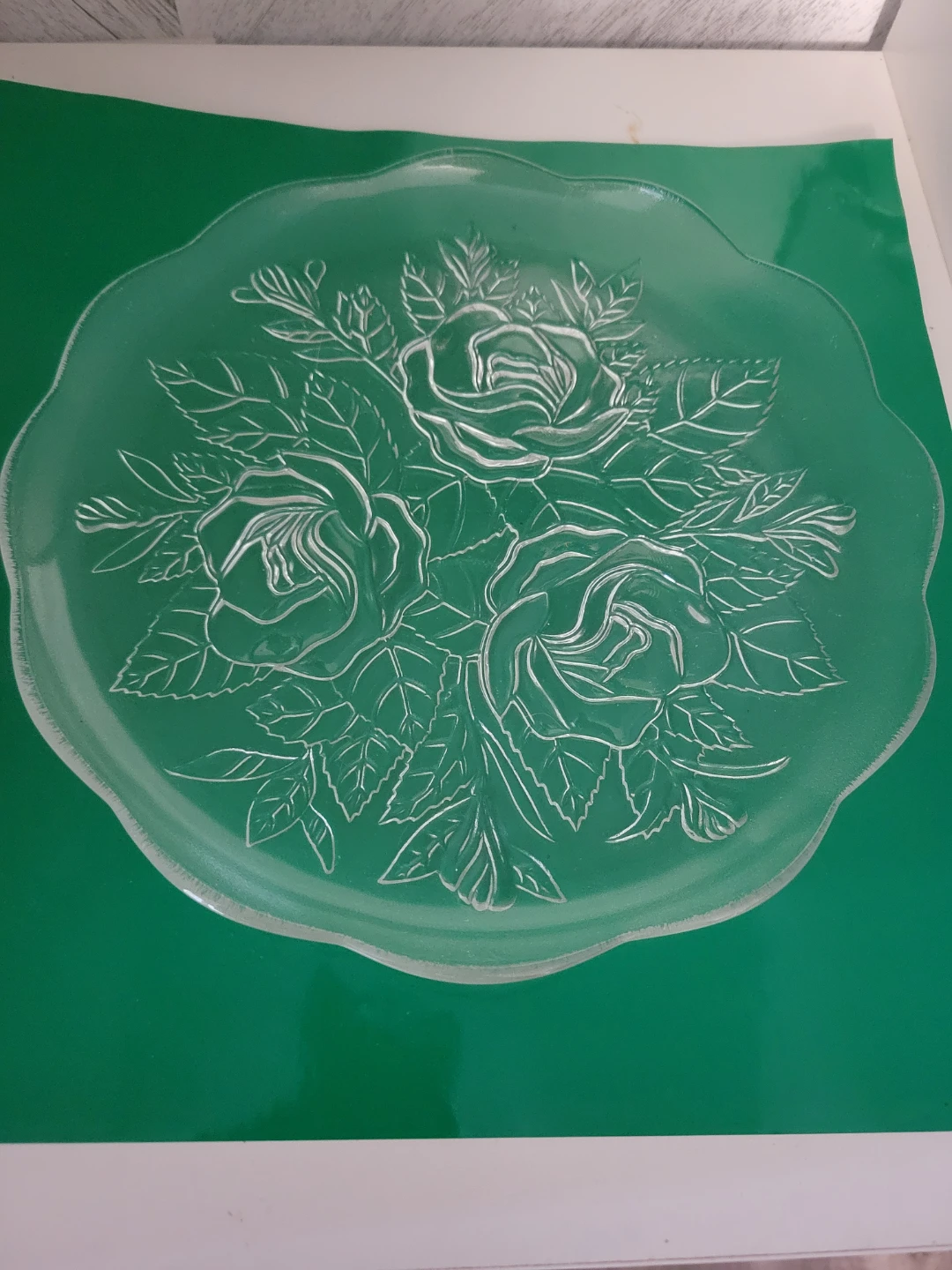 Clear Glass Serving Plate with Rose Pattern - photo 2