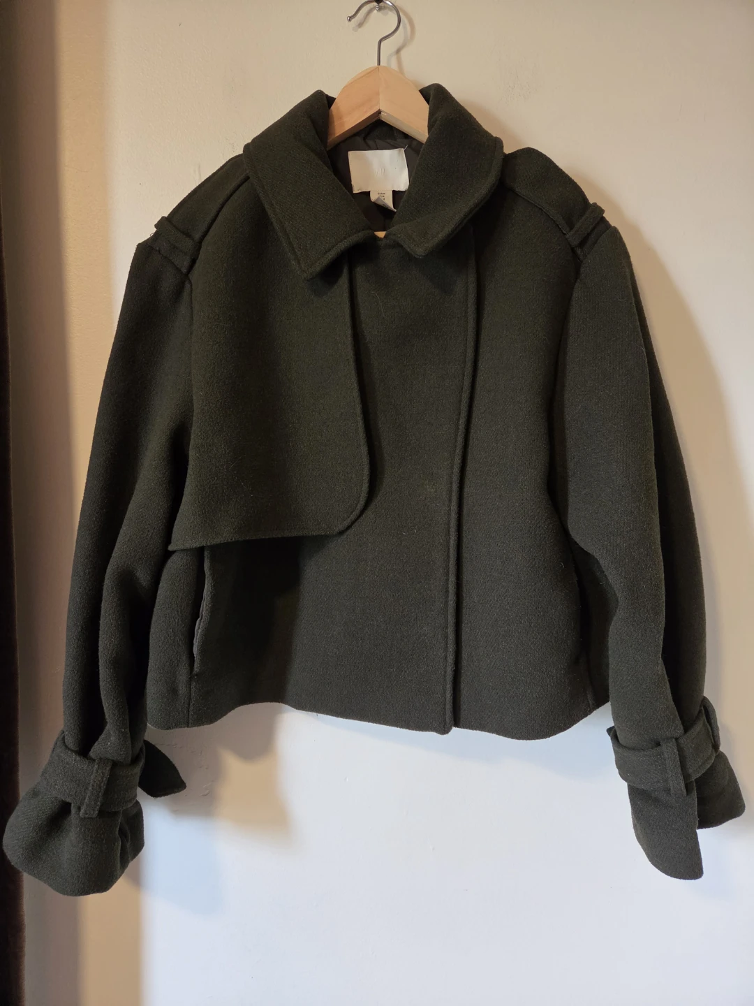 H&M Olive Cropped Wool-Blend Jacket