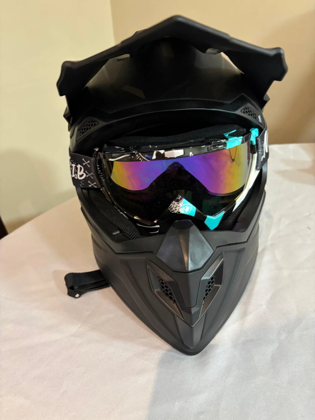 Matte Black Motocross Helmet with Goggles - photo 2
