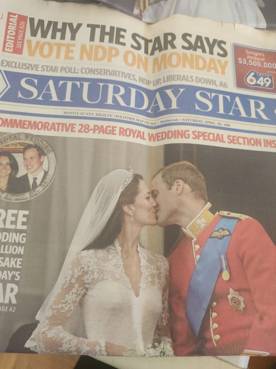 Toronto Star Saturday April 30 2011 Royal Wedding Edition