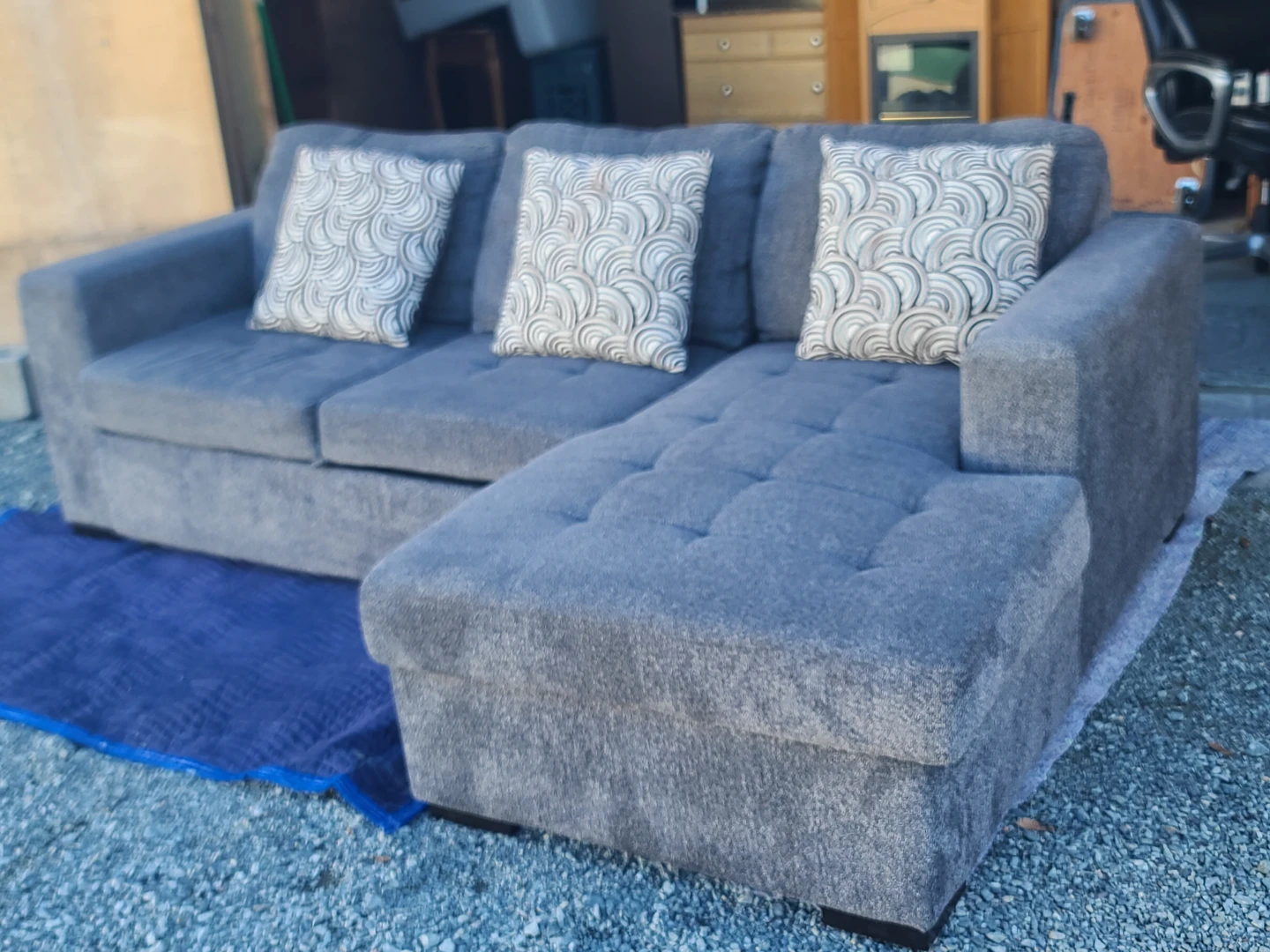 Grey Fabric Sectional Sofa Bed with Storage