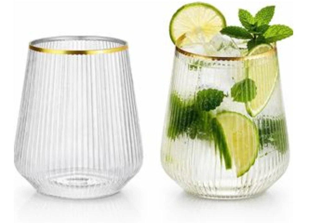 Elegant Ribbed Glass with Gold Rim